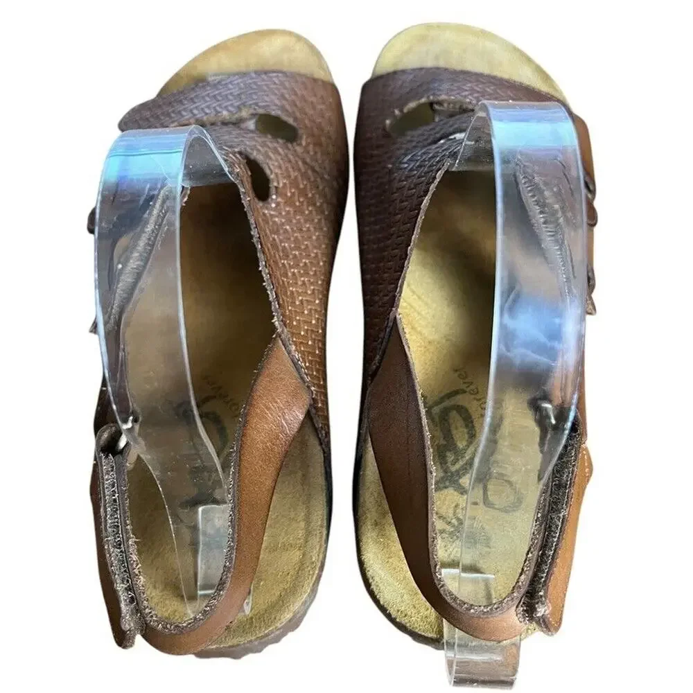 OTBT Pricilla Wedge Sandals Rich Brown Leather Slingback Shoes Strappy sz 9